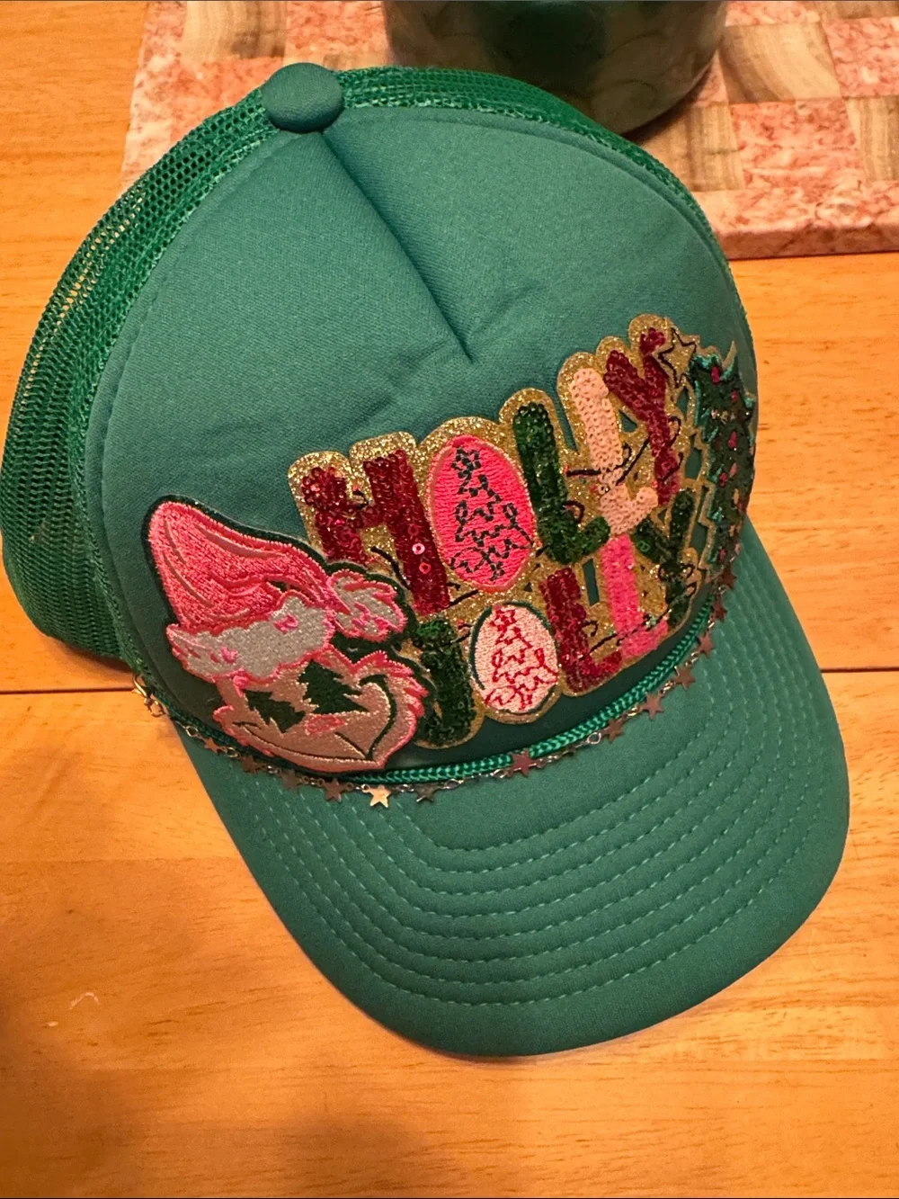 Green Holiday Sequin Trucker Hat